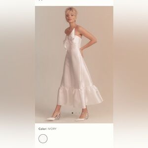 Anthropologie white dress with bejeweled bow & ruffled skirt